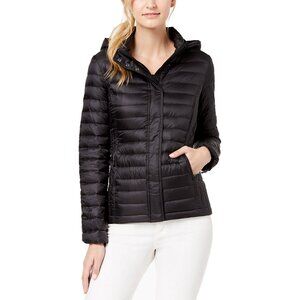 32 Degrees Down Filled Quilted Lightweight Puffer Packable Black Hooded Jacket M